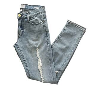 FRAME La Garçon Distressed Skinny Jeans Light Wash Size 24